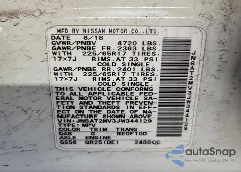 2018 Nissan Rogue S z USA, uszkodzony, nr VIN JN8AT2MV3JW344129